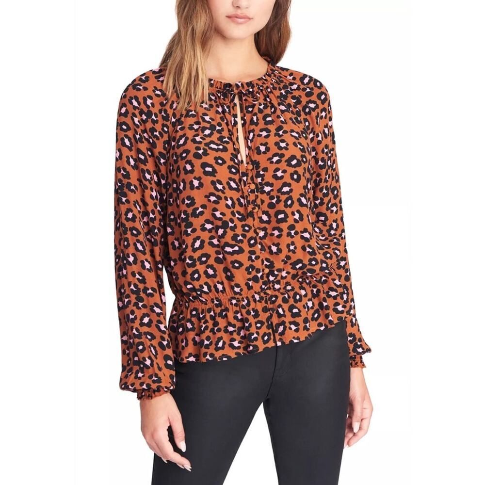 Sanctuary Quartz Leopard Print Peasant Top